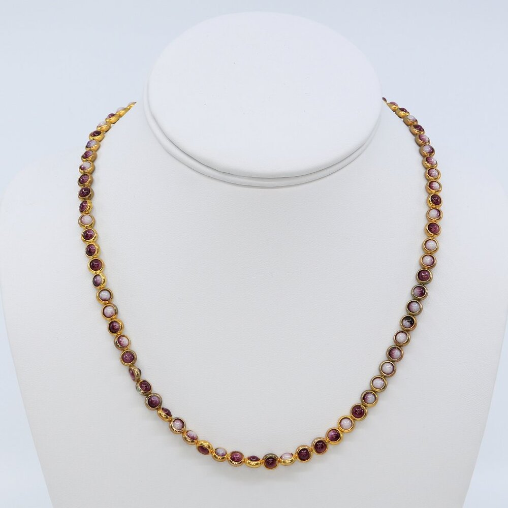 Vintage Gold Toned Choker Necklace With Purple Ombre Beads-UV Light Glow Effect